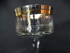 Unknown Maker UNK4693 Blown Clear Glass Platinum Gold Band Short Champagne VGUC