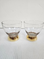 Anchor Hocking Manhattan Old Fashioned Rocks Glasses 22k Gold Bottom Pair of 2