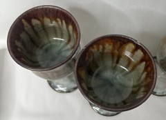 Set Of Four Drip Glazed Art Studio Goblets All Signed By Artist