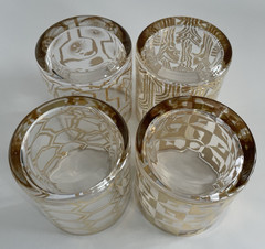 Set of 4 Rosanna Art Deco Double Old Fashioned Gilded Gold Glasses
