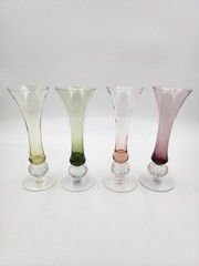 Vintage Hand Blown Glass Multi-color Champagne Flutes with Icy Ball Stems 2.5oz