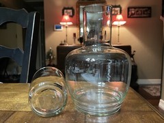 8″x4.5″ Hand Blown Clear Glass Tumble-Up Water Decanter & 3.25″x2.75″ Cup