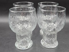 Set of 4 Vtg MCM Indiana Glacier Bark Textured Clear Drinking Glasses 16Oz 5.5″
