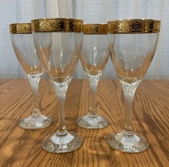 Cristalleria Fratelli Fumo Wine Glass – 24K Gold Trim – Twisted Stem – Set Of 4