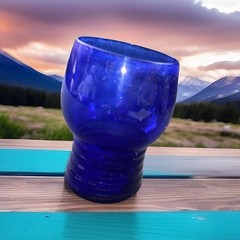 IMPERIAL GLASS SCHAEFFER PATTERN ULTRA BLUE RIBBED BOTTOM TUMBLER 4 “