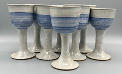 Lot of 8 Pottery Wine Glasses Goblets Blue Gray Handmade GREAT FOR EASTER DINNER