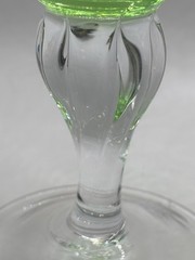 Set of 2 Green Depression Glass Hand Blown Water Goblets – 6” Tall 10 Oz