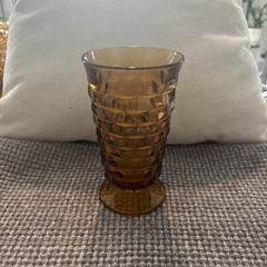VTG Indiana Whitehall Cubist Amber Iced Tea/water Glass Footed 12oz Tumbler 6″