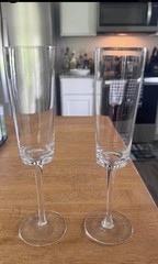 Elegant Pair Handblown Champagne Flutes 10.25” Tall Clear Glass