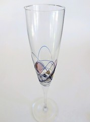 Vntg Milano Romanian Champagne Flute Glass Colbolt Blue Abstract Swirl Pattern
