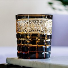 Whiskey Crystal Glass Barware Hand Cut To Clear Edo Kiriko Glass 9oz/250ml Black