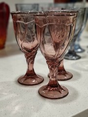 Noritake Sweet Swirl Cranberry 3 wine glasses 6.5 inches tall