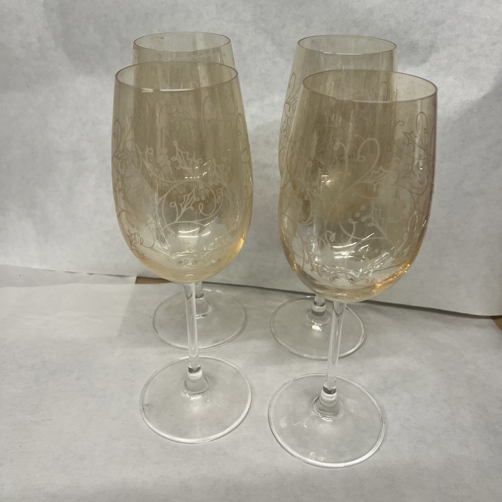 Pier 1 Crackle Amber Golden Luster Vintage Wine Glasses – Set Of (4)