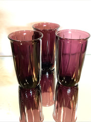 3 Vintage Hazel Atlas Tumblers Newport Hairpin 4 1/2 in 9 oz Purple Amethyst #70