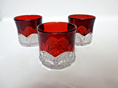 ANTIQUE SET OF 3 RUBY RED FLASH EAPG GLASS TUMBLERS 1900 – 2 1/2″