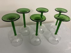 Set Of 6 Vintage Luminarc France Emerald Green Stem Rhine Wine Glasses