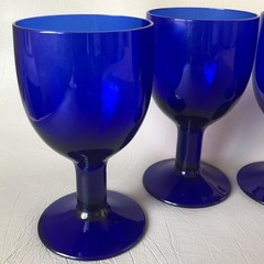 VTG Set of 4 Cobalt Blue Water Goblet Stemmed Wine Glasses 6” MCM Classic Chic