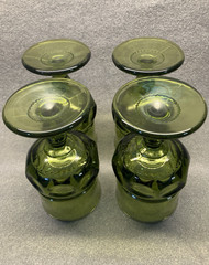 Avocado Green Kings Crown 4 Indiana Glass Stemmed 4 Oz Water Wine Goblets 4 ¼”