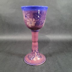Studio Pottery Ceramic Goblet Purple Floral Artist Signed 8.5″