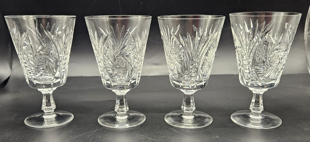 Set of 4 Vintage Bohemian Hand Cut Crystal Pinwheel Fan Flared Glasses 8 oz