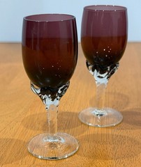 Set of 4 Vintage Mid-Century Amethyst Ruby Glass Liqueur Cordials Twisted Stems