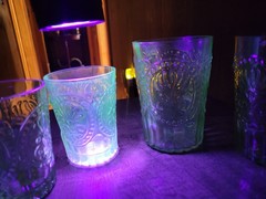 Anthropologie (4) Fleur De Lis Glass Light Green Tumblers-2 Sizes