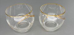 Lot of 2 artist made clear elegant glass gold rim & side embellishment 5 oz