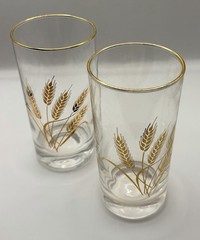 Set of 4 Vintage Gold Wheat Homer Laughlin Highball Glasses Gold Rim MC