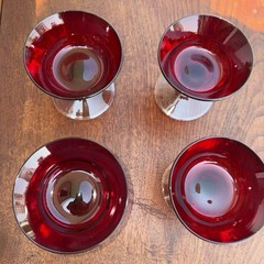 Vintage Ruby Red Glass Wine Goblets, Sherbert Glasses, Flared Red Stem