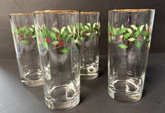 Lenox HOLIDAY Holly & Berry Lot Of 4 Tall Tumblers 16 OZ Excellent