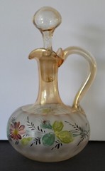 New England Pomona Glass Floral Bird Optic Cruet