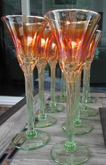 Lot 8 Signed Rick Strini Studio Art Glass Tulip Wine Goblets Marigold Iridescent