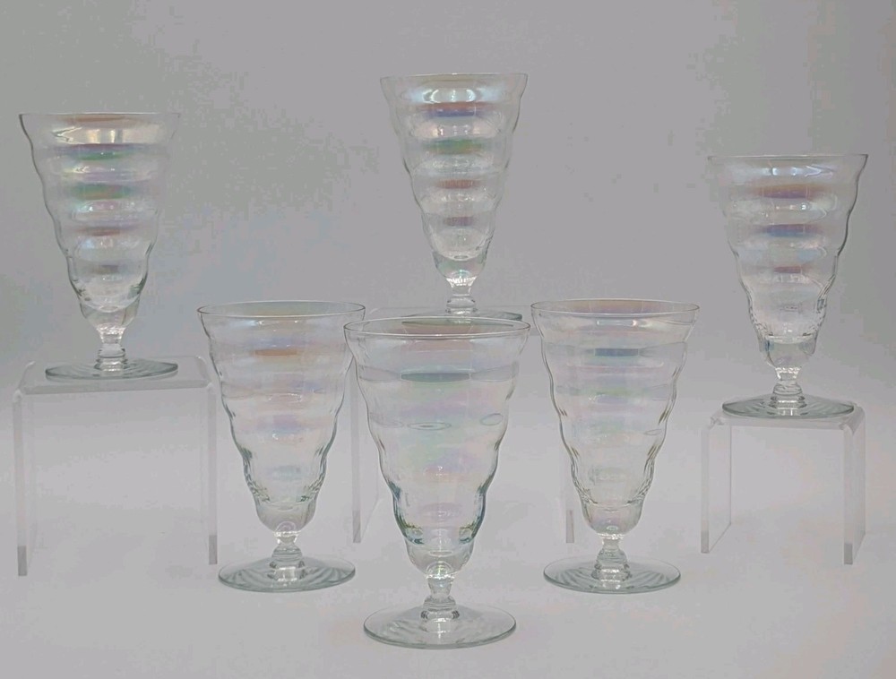 Utility Glass Works Cambodia Ware Clear Iridescent Iced Tea Glasses Set of 6