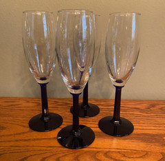 Clear w/ Cobalt Blue Stem Champagne Glasses – Set of 4