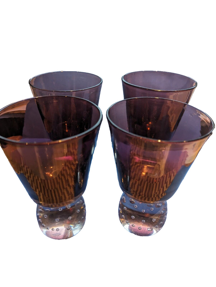Set 4 VTG Carl Erickson MCM Amethyst Controlled Bubbles Bullicante Goblets