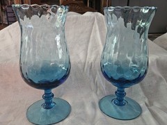 Set of 2 Empoli Diamond Optic Goblets Two-Piece Set. Mid Century Modern.