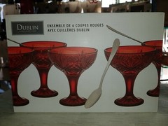 Shannon by Godinger Dublin Red Crystal Tasters Set of 6 Coupe Glasses and Spoons