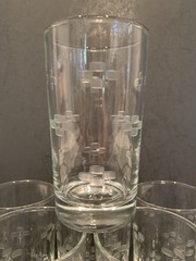 8 VTG Libbey SYMPHONY 10 oz. Clear Glass Tumblers 4 3/4″ Etched Cubes/Checks