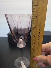 2 STEPHEN SMYERS HAND BLOWN ART GLASS WINE GLASS PULLED FEATHER Pink