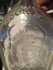 vintage mid century «courage » decanter depression glass bottle nice find .
