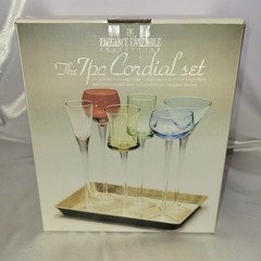 Elegance Ensemble Collection Handblown 6 Piece 7″ Cordial Glass Set W/Gold Tray