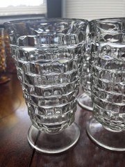 Vtg Indiana Glass Whitehall Clear Cubist Footed Iced Tea Water Glass Set Of 6