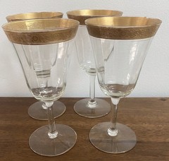 4 Vintage Wine Glasses Gold Encrusted Minton Type Band Unknown Manufacturer