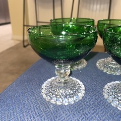 8 Vtg Anchor Hocking Forest Green Bubble Footed Champagne/Sherbet Cup-Stunning!