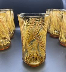 Set of 8 VTG Libby Golden Harvest Time Amber Glass Tumblers