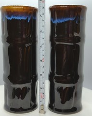 Set of 2 Vtg Libbey Bamboo Tiki Volcano Drip Ceramic Cocktail Mugs Vases 7.5″ H