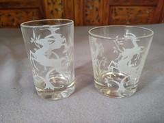 Lot of 2 Vintage Gazelle Juice & Rock Glasses 1950s White Deer Antelope MCM