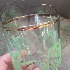VTG Set Of 7 Hazel Atlas Green Ivy Gold Detail Grapevine Drinking Glass Tumblers