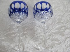 Godinger Edinburgh Cobalt Blue Cut To Clear Wine Hock Glass-Set of 2