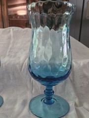 Set of 2 Empoli Diamond Optic Goblets Two-Piece Set. Mid Century Modern.